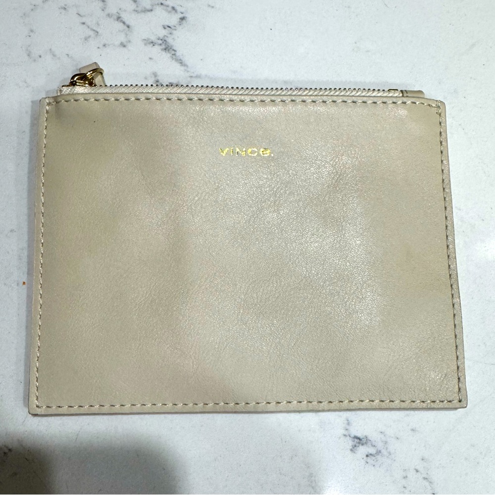 Vince leather two-tone zip pouch